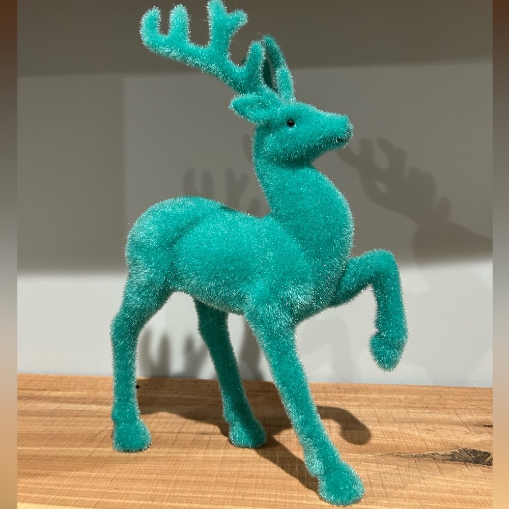 Teal Flocked Reindeer